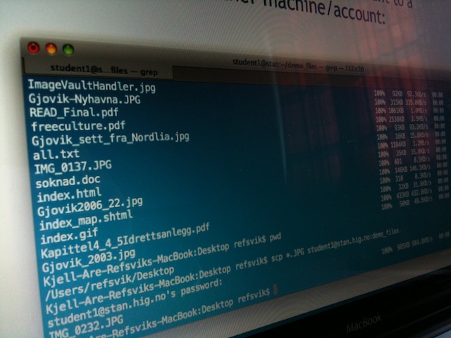 Screenshot of UNIX terminal window showing a secure copy (scp)