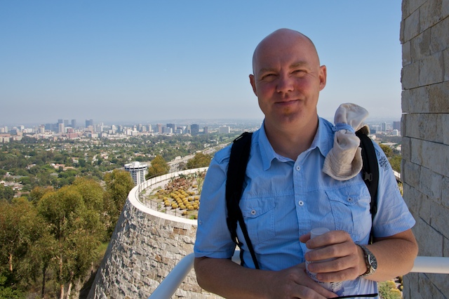 Portrait of Kjell Are Refsvik with Los Angeles in the background.